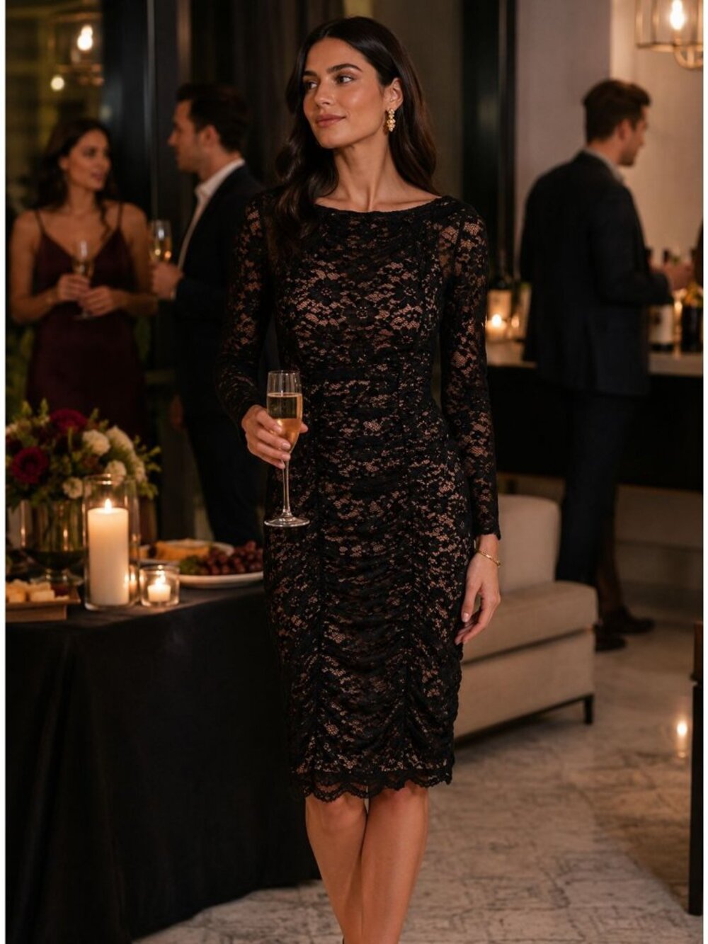 Eliza J Black Lace Long Sleeve Cocktail Dress Women’s Size 4
